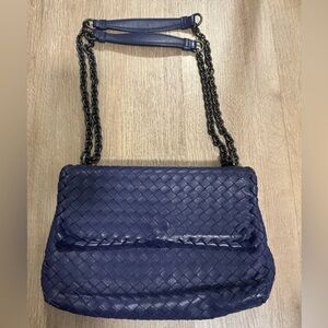 Bottega Veneta Navy Woven Leather Shoulder Bag